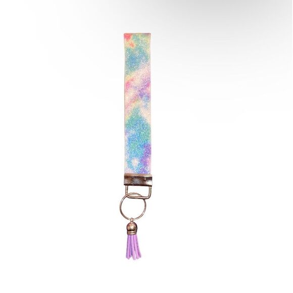 ☀️3/$12☀️ Tye Dye Glitter Keychain Wristlet With Tassel - Picture 1 of 4